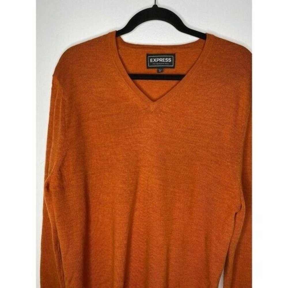 Express Rust Large Men's Italian Merino Wool V-neck Pullover Sweater